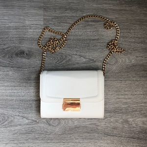 White Paten Leather Clutch Purse with Gold Chain